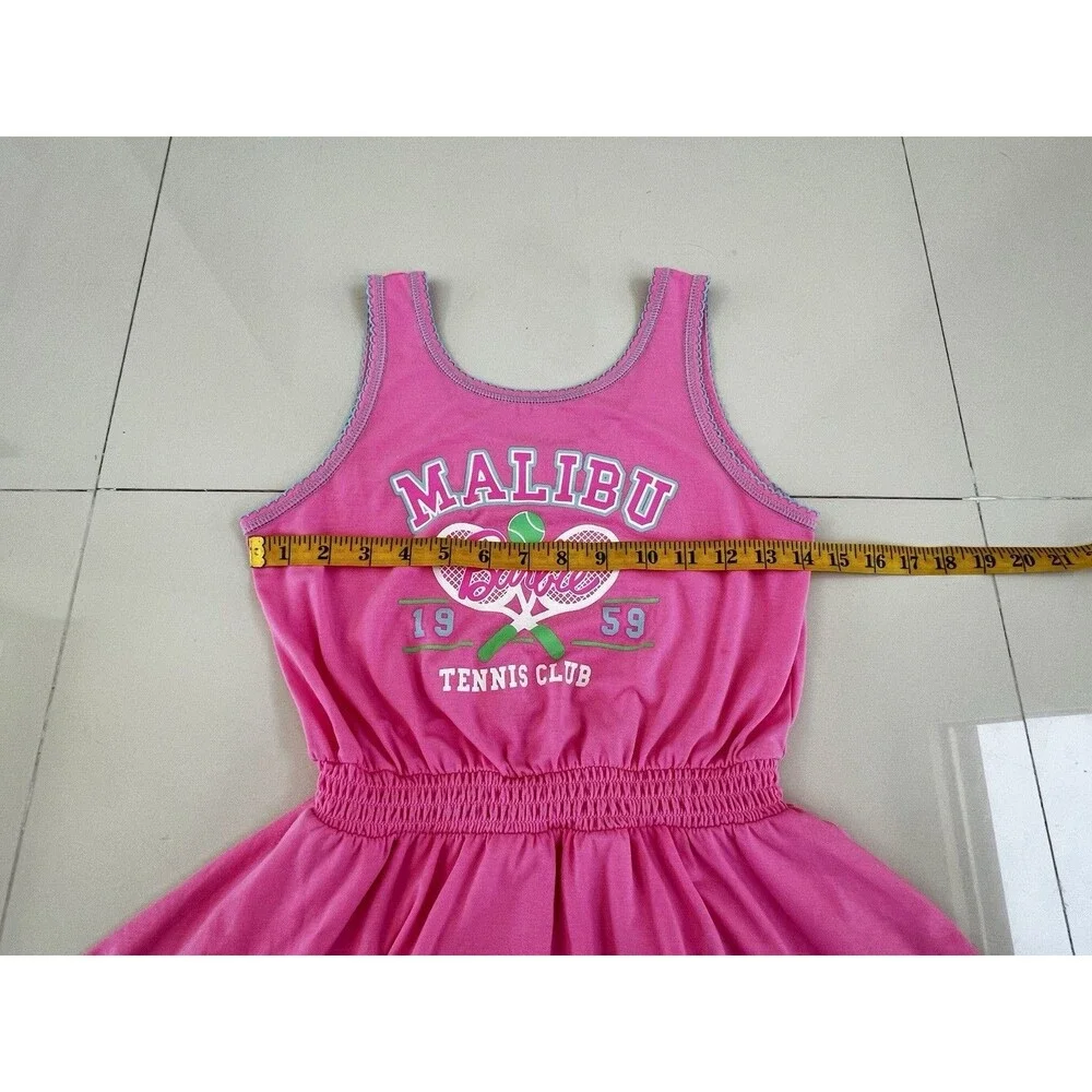 Malibu Barbie Sleeveless Graphic Print Romper Flowy Skirt Skort Tennis L 10-12